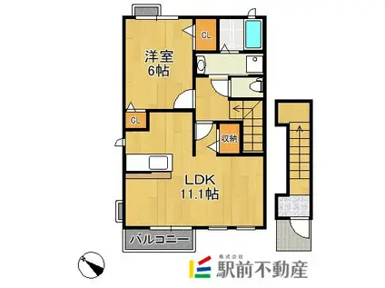 ユースパル A(1LDK/2階)の間取り写真