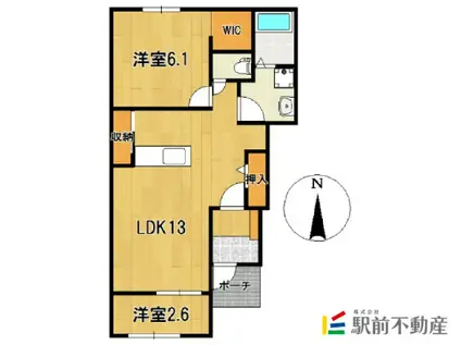 鹿児島本線 荒尾駅(熊本) 徒歩31分 2階建 築11年(1LDK/1階)の間取り写真