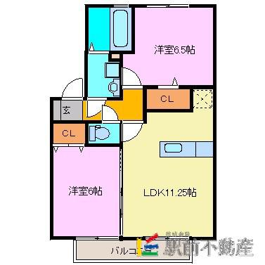 D-ROOM杉町(2LDK/1階)の間取り写真