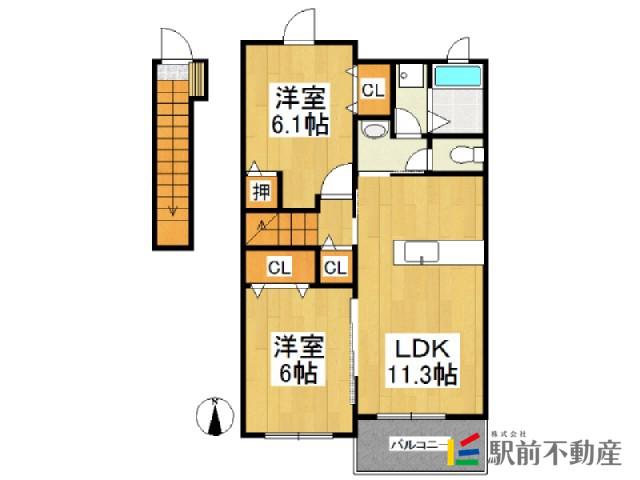 プラシード・プリムラA(2LDK/2階)の間取り写真