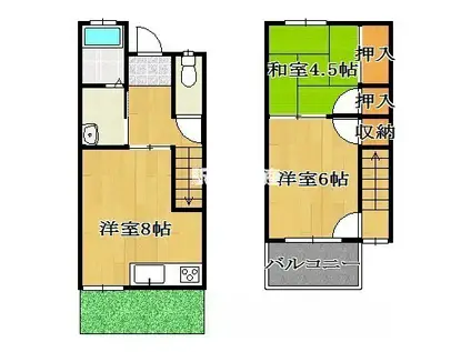 メゾネット城内(2DK/1階)の間取り写真