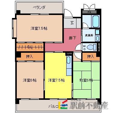 ロイヤルマンション美男川 錦館 (3DK/5階)の間取り写真