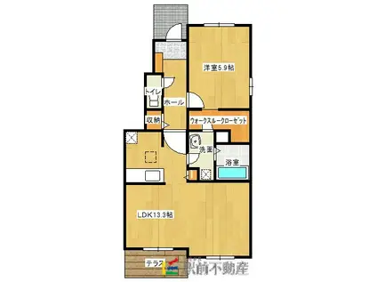 鹿児島本線 大牟田駅 徒歩24分 2階建 築11年(1LDK/1階)の間取り写真