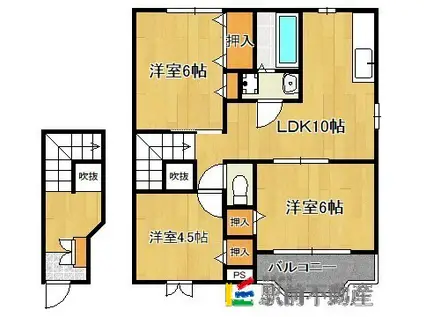 西鉄天神大牟田線 蒲池駅(福岡) 徒歩83分 2階建 築26年(3LDK/2階)の間取り写真