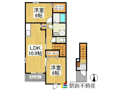 鹿児島本線 羽犬塚駅 徒歩89分 2階建 築9年(2LDK/2階)の間取り写真