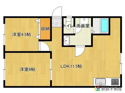 鹿児島本線 西牟田駅 徒歩10分 3階建 築37年(2LDK/1階)の間取り写真