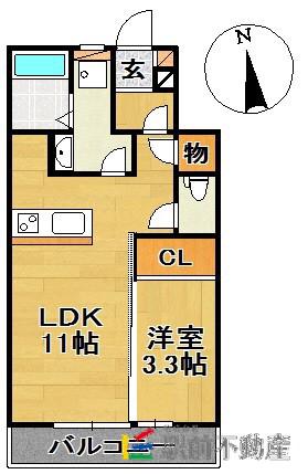 鹿児島本線 羽犬塚駅 徒歩54分 2階建 築11年(1LDK/1階)の間取り写真