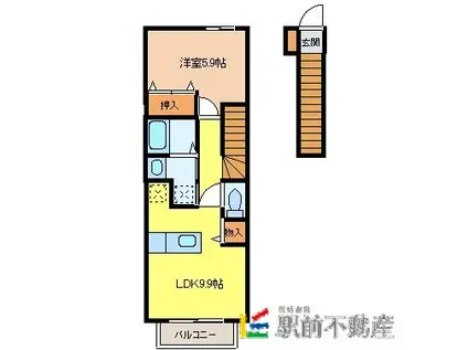 エアリーヴィラ弐番館(1LDK/2階)の間取り写真