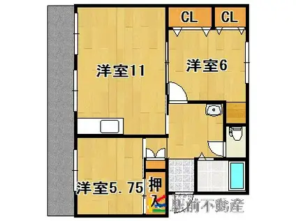 年金ビル(2LDK/3階)の間取り写真