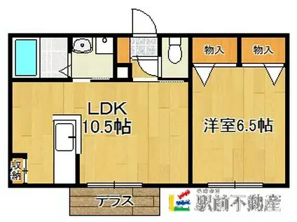 プロヌーブ柿園町B棟(1LDK/1階)の間取り写真