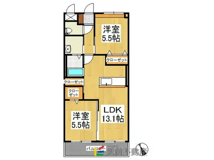 鹿児島本線 羽犬塚駅 徒歩67分 2階建 築10年(2LDK/1階)の間取り写真