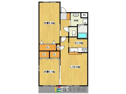 鹿児島本線 羽犬塚駅 徒歩15分 2階建 築10年(2LDK/2階)の間取り写真