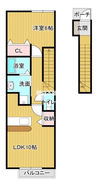 フルーブ・レゾネートE(1LDK/2階)の間取り写真