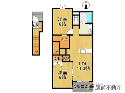 ニューライズ和C(2LDK/2階)の間取り写真