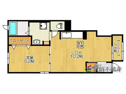 鹿児島本線 羽犬塚駅 徒歩11分 2階建 築10年(1LDK/1階)の間取り写真