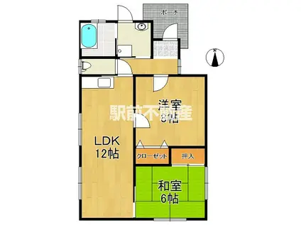 鹿児島本線 羽犬塚駅 徒歩108分 1階建 築32年(2LDK)の間取り写真
