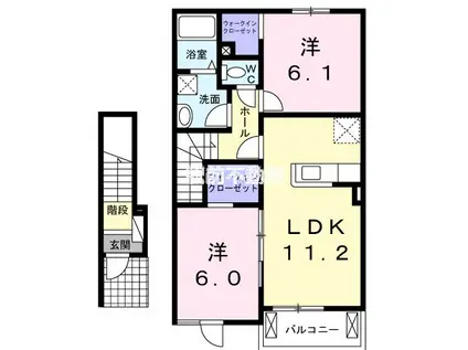 鹿児島本線 西牟田駅 徒歩30分 2階建 築13年(2LDK/2階)の間取り写真