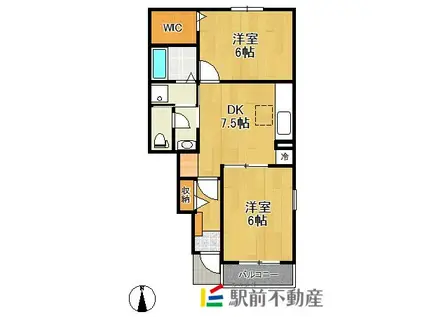 西鉄天神大牟田線 東甘木駅 徒歩11分 2階建 築10年(2DK/1階)の間取り写真