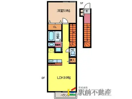 ルート3&カーサII(1LDK/2階)の間取り写真