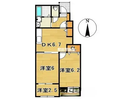 鹿児島本線 渡瀬駅(福岡) 徒歩6分 2階建 築10年(2DK/1階)の間取り写真