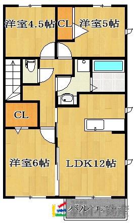 ラウレ・アB(3LDK/2階)の間取り写真