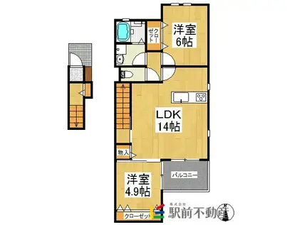 鹿児島本線 羽犬塚駅 徒歩72分 2階建 築9年(2LDK/2階)の間取り写真
