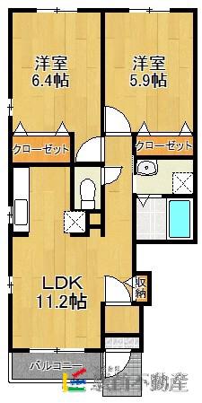 鹿児島本線 羽犬塚駅 徒歩22分 2階建 築10年(2LDK/1階)の間取り写真