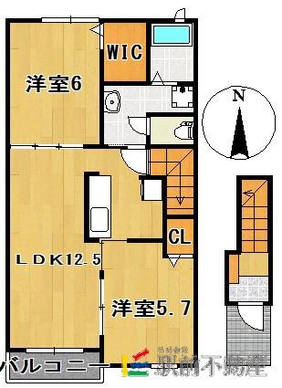 西鉄天神大牟田線 西鉄銀水駅 徒歩4分 2階建 築10年(2LDK/2階)の間取り写真