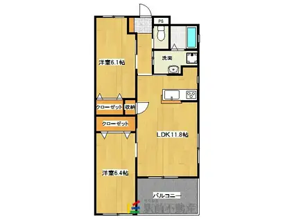 長浜ヒルズ(2LDK/3階)の間取り写真