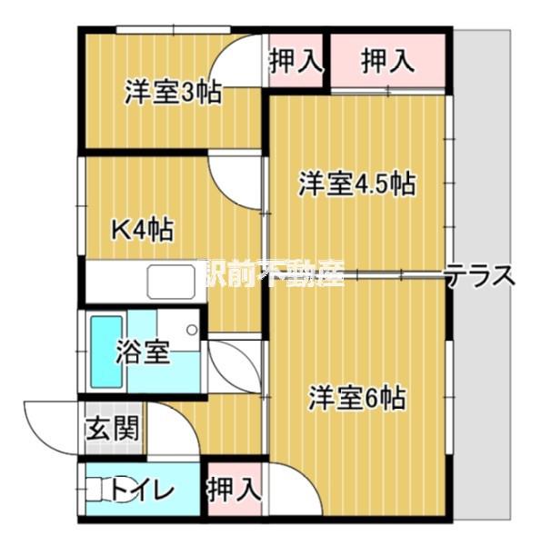 西鉄天神大牟田線 犬塚駅 徒歩55分 1階建 築62年(3K)の間取り写真