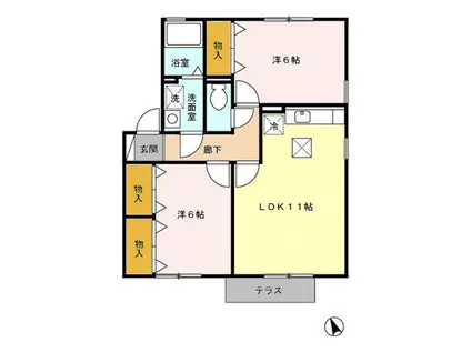 セジュール・アーク(2LDK/1階)の間取り写真