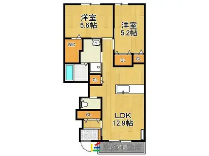 鹿児島本線 羽犬塚駅 徒歩26分 2階建 築9年(2LDK/1階)の間取り写真
