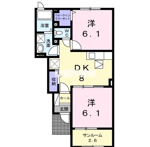 鹿児島本線 羽犬塚駅 徒歩17分 2階建 築9年(2DK/1階)の間取り写真