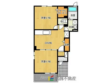 鹿児島本線 羽犬塚駅 徒歩17分 2階建 築9年(2DK/1階)の間取り写真