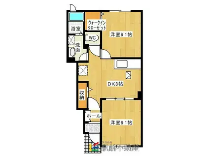 鹿児島本線 羽犬塚駅 徒歩30分 2階建 築9年(2DK/1階)の間取り写真