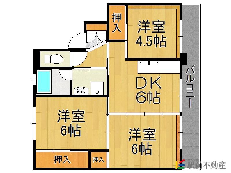 ビレッジハウス下広川1棟(3DK/5階)の間取り写真