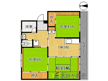 鹿児島本線 瀬高駅 徒歩12分 5階建 築46年(3DK/2階)の間取り写真