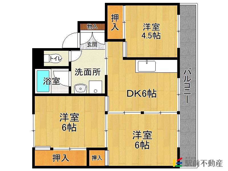 西鉄天神大牟田線 犬塚駅 徒歩32分 5階建 築43年(3DK/3階)の間取り写真