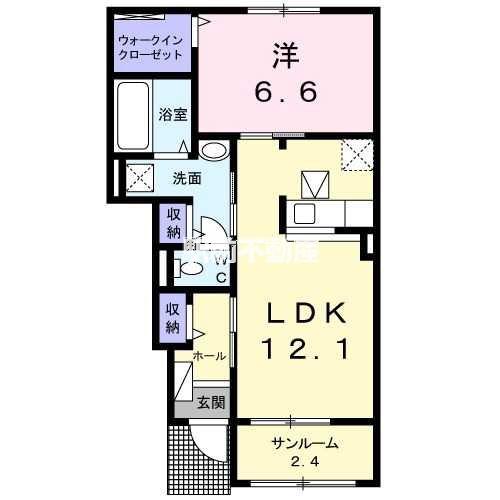 鹿児島本線 羽犬塚駅 徒歩20分 2階建 築9年(1LDK/1階)の間取り写真