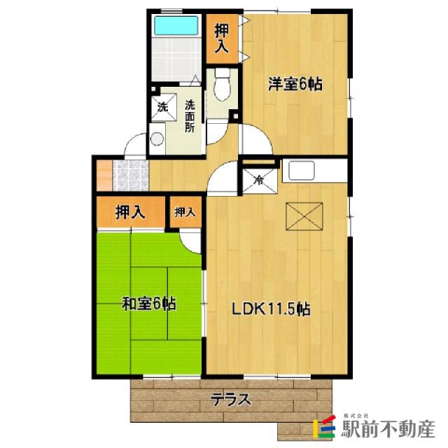 鹿児島本線 羽犬塚駅 徒歩19分 2階建 築24年(2LDK/1階)の間取り写真