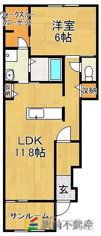 サンリット広川Ⅱ(1LDK/1階)の間取り写真