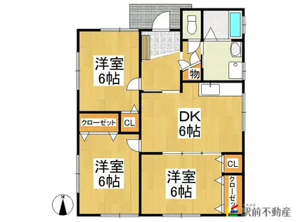 鹿児島本線 羽犬塚駅 徒歩103分 1階建 築21年(3DK)の間取り写真