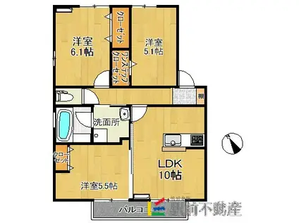 鹿児島本線 瀬高駅 徒歩14分 2階建 築8年(3LDK/1階)の間取り写真