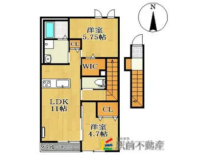 ステビアハウスB棟(2LDK/2階)の間取り写真