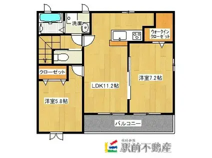 鹿児島本線 羽犬塚駅 徒歩6分 2階建 築8年(2LDK/2階)の間取り写真