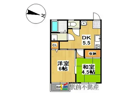 ハイツタダクマⅡ(2DK/2階)の間取り写真