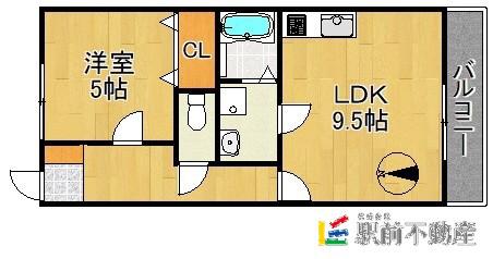 パーチェ・筑後 B棟(1LDK/1階)の間取り写真