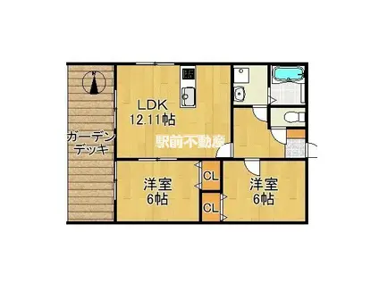 パーチェ・筑後 A棟(2LDK/1階)の間取り写真