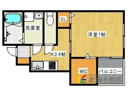 鹿児島本線 羽犬塚駅 徒歩18分 2階建 築8年(1K/1階)の間取り写真