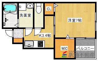 鹿児島本線 羽犬塚駅 徒歩18分 2階建 築8年(1K/1階)の間取り写真
